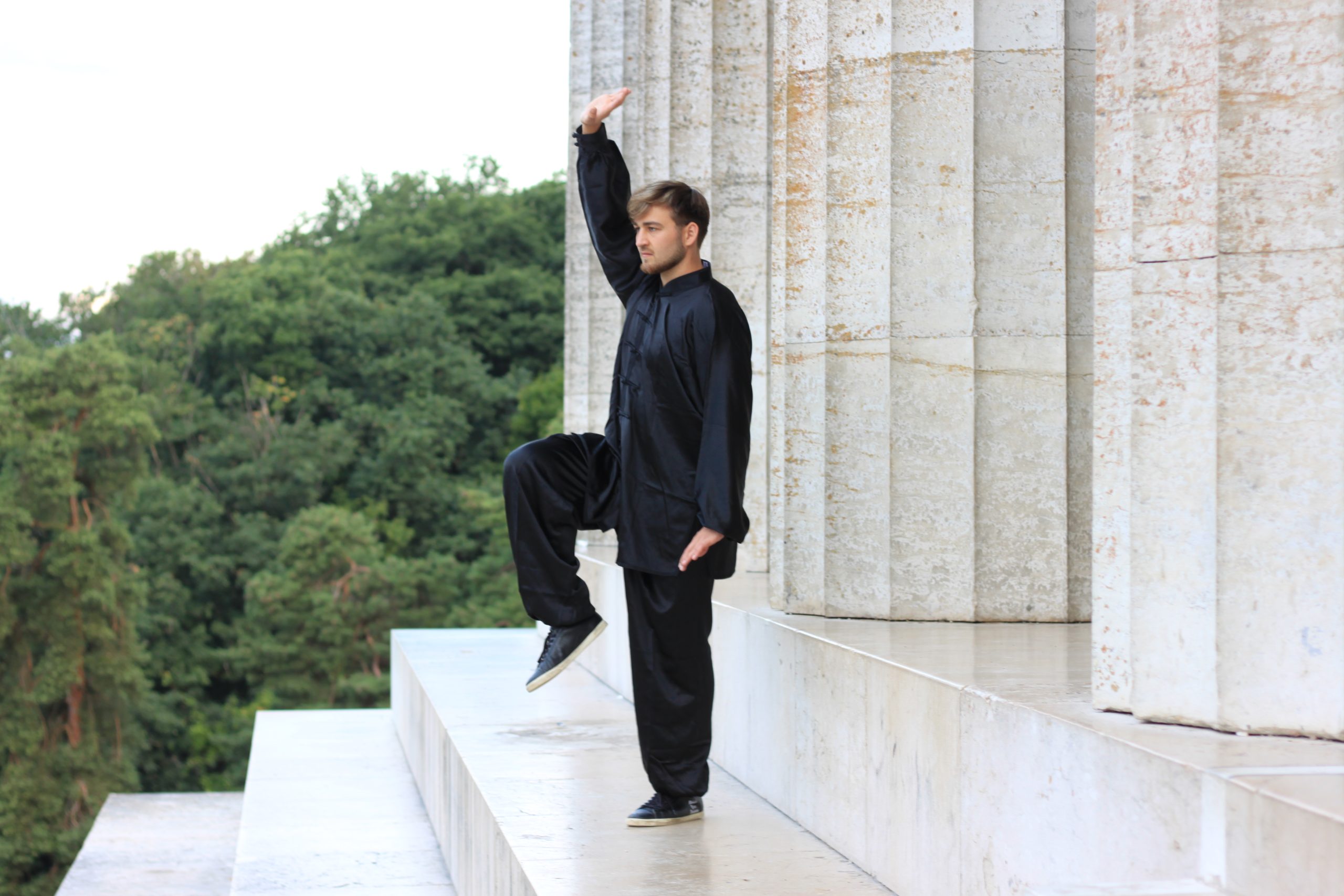 Chen Tai Chi bow stance at temple entrance